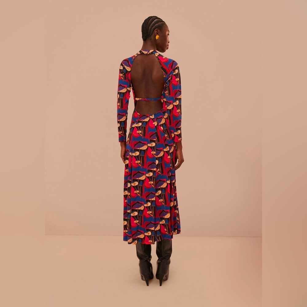 Farm Rio Wild Mushrooms Black Jersey Midi Dress - Picture 7 of 8